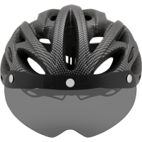 Carbon look 3 in 1 Fietshelm voor wielrennen en ATB + verlichting + magnetische zonnebril / vizier.