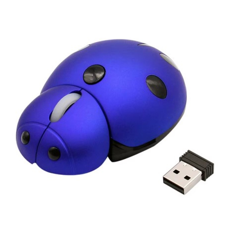 Draadloze kinder muis lieveheersbeestje blauw