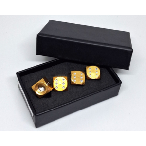 Dobbelsteen ventieldopjes goud in cadeau-verpakking. Dobbelsteen ventieldopjes goud in cadeau-verpakking.