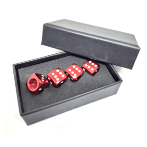 Dobbelsteen ventieldopjes in cadeau-verpakking. ROOD Dobbelsteen ventieldopjes in cadeau-verpakking. ROOD