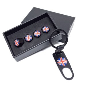 Union Jack ventieldopjes + sleutelhanger voor Mini Cooper liefhebber Union Jack ventieldopjes + sleutelhanger voor Mini Cooper liefhebber
