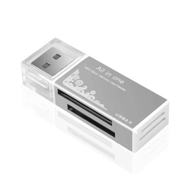 4-poorts USB 2.0 geheugenkaartlezer voor Micro SD, T-Flash, M2, MS, MS Duo en meer.