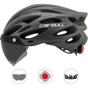 Carbon look 3 in 1 Fietshelm voor wielrennen en ATB + verlichting + magnetische zonnebril / vizier. Carbon look 3 in 1 Fietshelm voor wielrennen en ATB + verlichting + magnetische zonnebril / vizier.