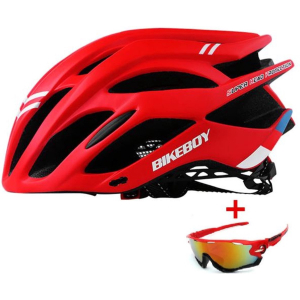 Bikeboy Fietshelm voor wielrennen en ATB Rood + gratis zonnebril