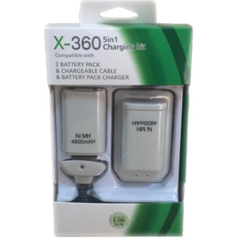 XBOX 360 batterij pack (2xbatterij + laadkabel en USB-oplader) WIT