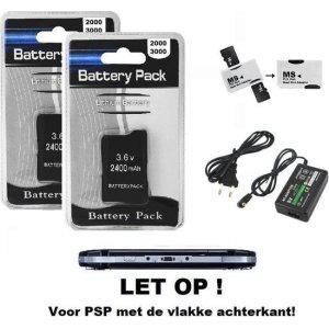 PSP 2000 / 3000 STARTSET   2x batterij + oplader + kaart adapter