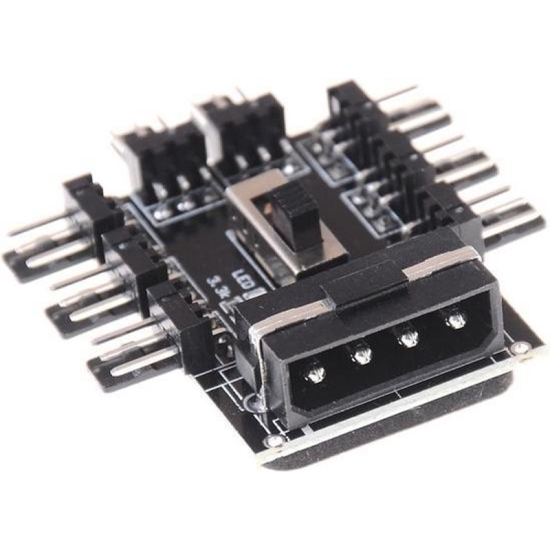 IDE Molex 1 tot 8 Koelventilator Splitter Hub | 12V 3-pin | Snelheidscontrole | Zwart