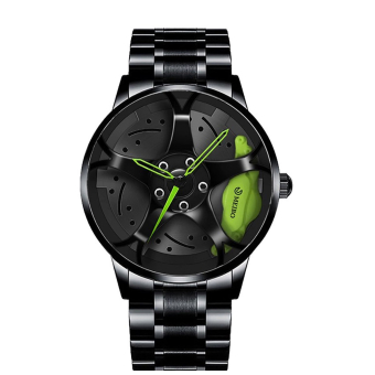 Horloge voor de auto liefhebber in vorm van velg met remschijf.