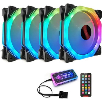 CoolMoon set van 4 RGB ventilatoren inclusief controller en afstandbediening